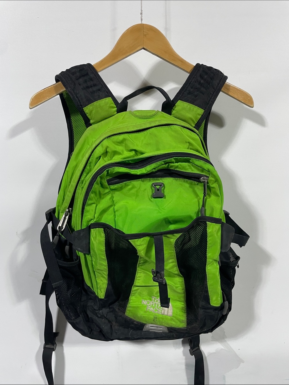 The North Face Men’s Bright Green and Black Backpack with Multiple Pockets